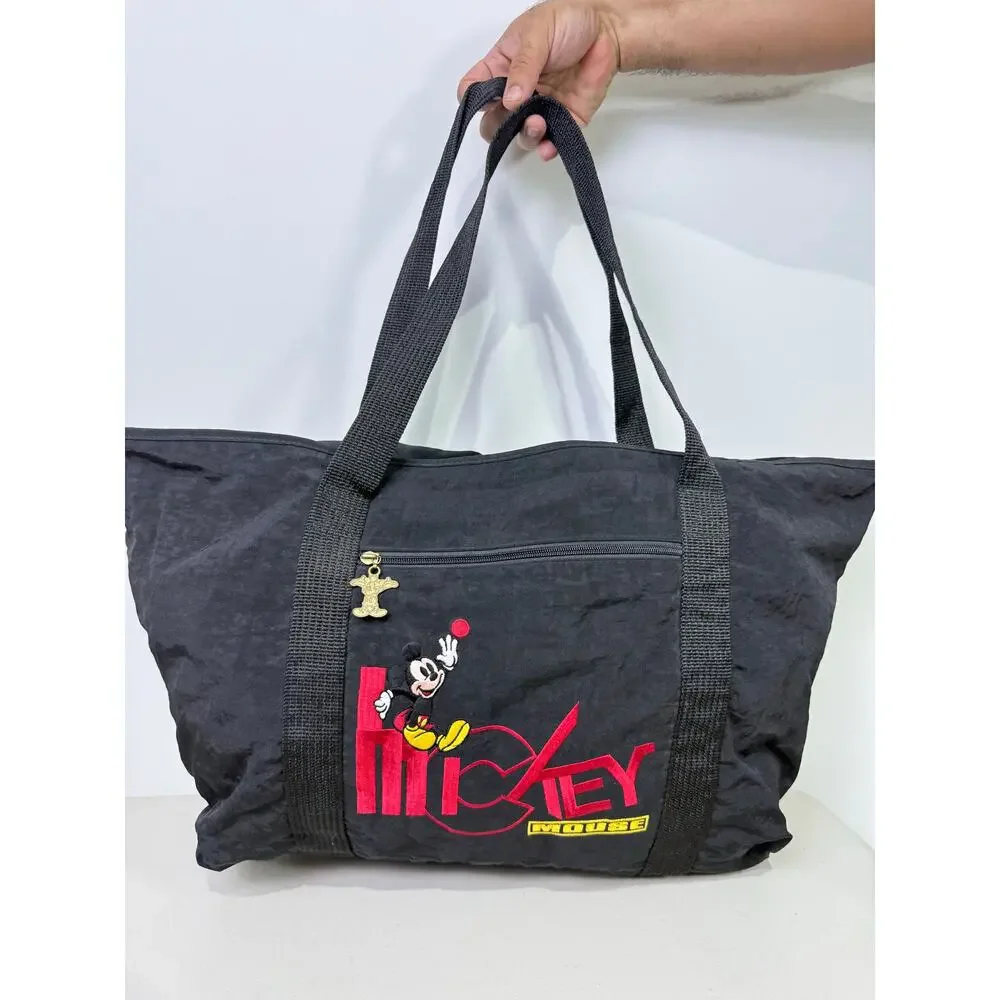 Mickey Mouse Disney Tote Bag Black Zipper Travel Zip Close Casual 18x12 Vintage